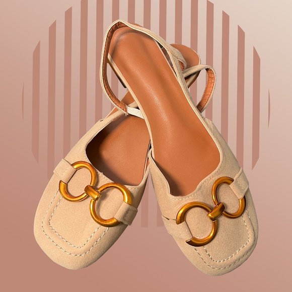 YOUTHJUNE Shoes - YOUTHJUNE Beige Bit-Accent Leather Slingback Flat